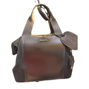 Gucci Brown Leather Canvas Doctors Travel Satchel Bag w/ Lock &Key